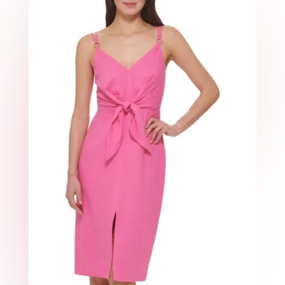Vince Camuto Smocked Pink Tie-Front Dress